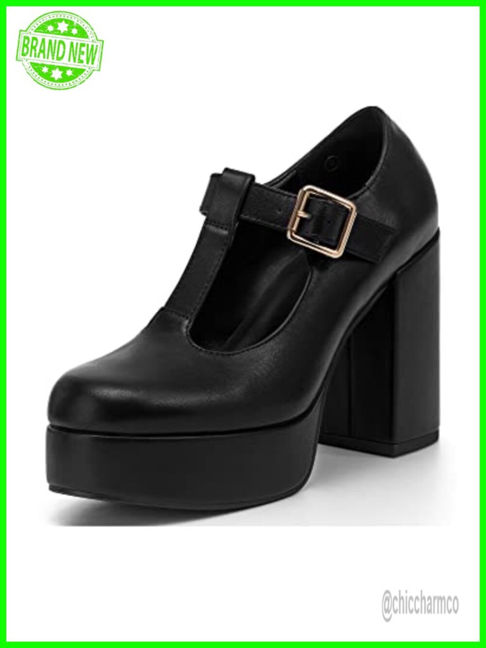 Patent Chunky Platform Heels T-Strap Mary Jane Dress Shoes 4.1" Heel - Picture 1 of 6